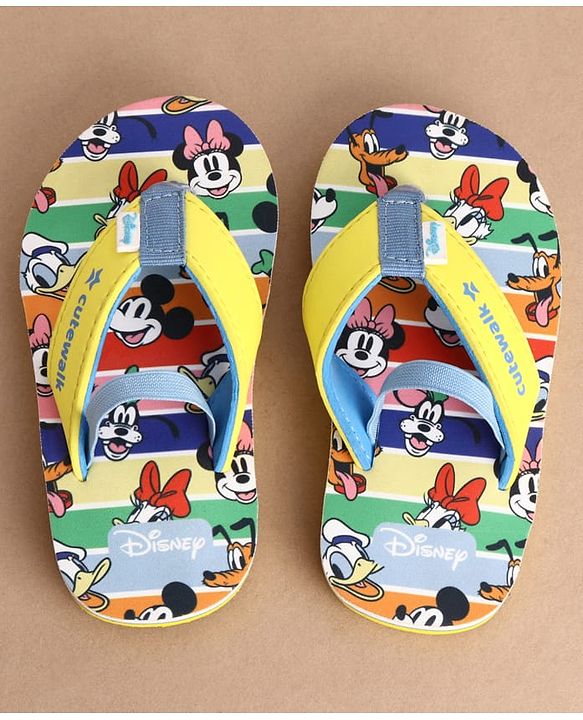 Cute Walk by Babyhug Disney Back Strap Closure Flip Flops With Mickey & Friends Print - Blue & Yellow
