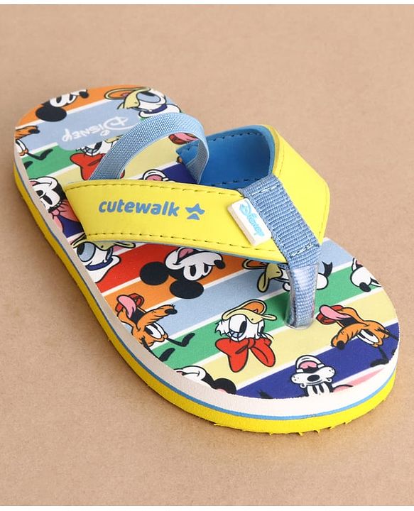 Cute Walk by Babyhug Disney Back Strap Closure Flip Flops With Mickey & Friends Print - Blue & Yellow