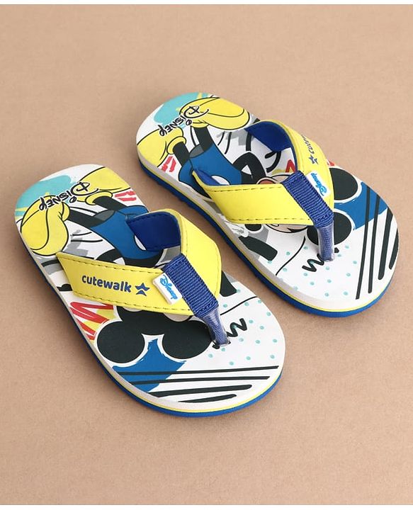 Cute Walk by Babyhug Disney Flip Flops With Mickey Mouse Print - Blue & Yellow
