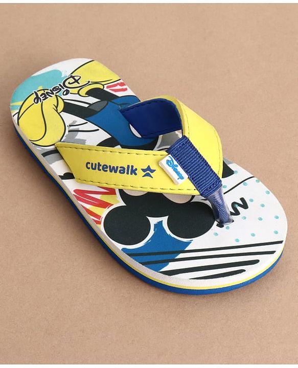 Cute Walk by Babyhug Disney Flip Flops With Mickey Mouse Print - Blue & Yellow
