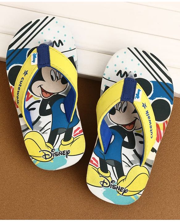 Cute Walk by Babyhug Disney Flip Flops With Mickey Mouse Print - Blue & Yellow