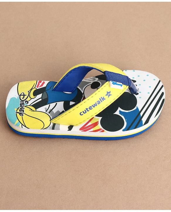 Cute Walk by Babyhug Disney Flip Flops With Mickey Mouse Print - Blue & Yellow