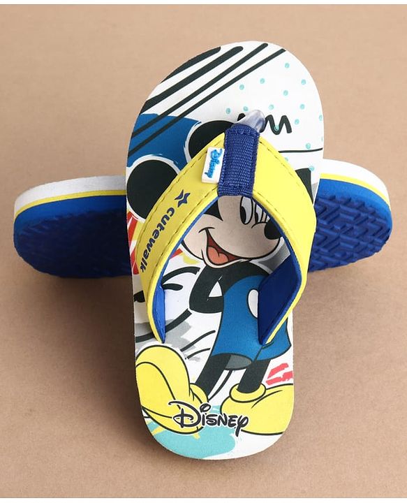 Cute Walk by Babyhug Disney Flip Flops With Mickey Mouse Print - Blue & Yellow