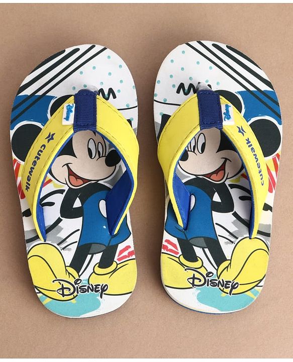 Cute Walk by Babyhug Disney Flip Flops With Mickey Mouse Print - Blue & Yellow