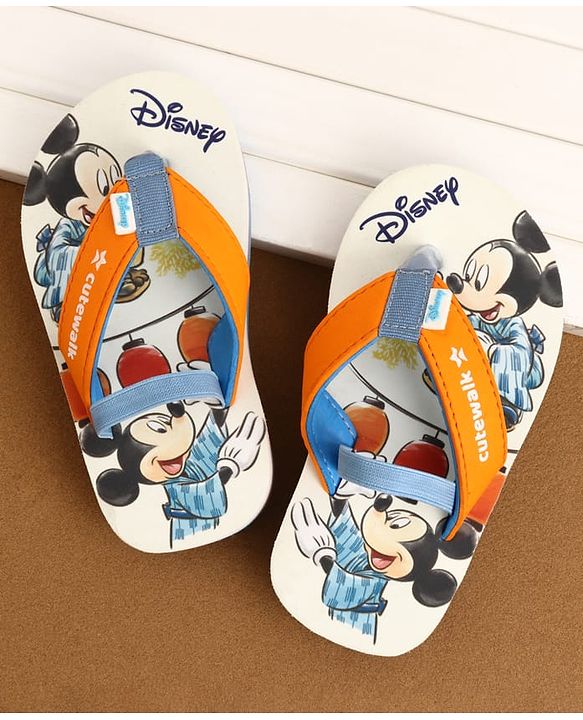 Cute Walk by Babyhug Disney Back Strap Closure Flip Flops With Mickey Mouse Print - White & Red