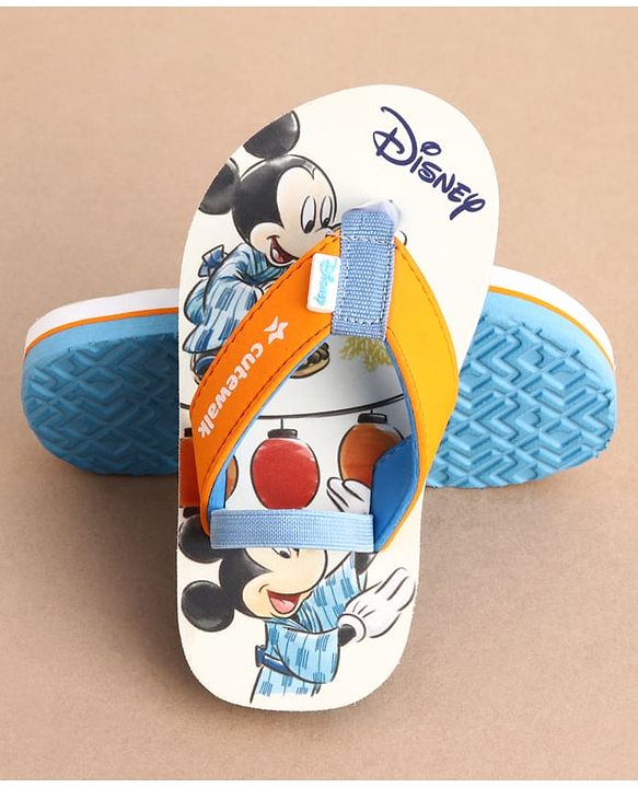 Cute Walk by Babyhug Disney Back Strap Closure Flip Flops With Mickey Mouse Print - White & Red