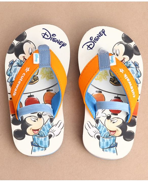 Cute Walk by Babyhug Disney Back Strap Closure Flip Flops With Mickey Mouse Print - White & Red