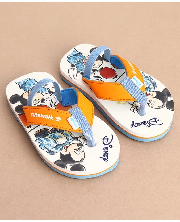 Cute Walk by Babyhug Disney Back Strap Closure Flip Flops With Mickey Mouse Print - White & Red