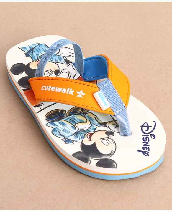 Cute Walk by Babyhug Disney Back Strap Closure Flip Flops With Mickey Mouse Print - White & Red