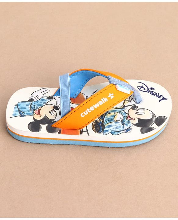Cute Walk by Babyhug Disney Back Strap Closure Flip Flops With Mickey Mouse Print - White & Red