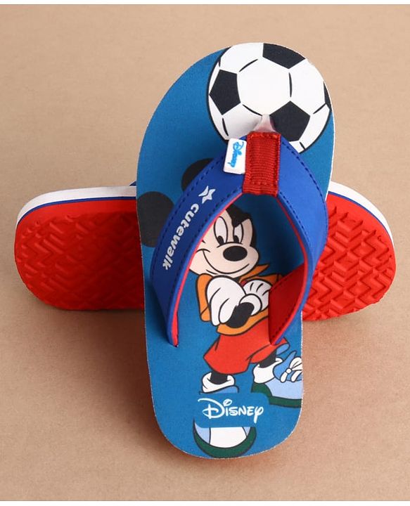 Cute Walk by Babyhug Disney Flip Flops With Mickey Mouse Print - Blue & Red