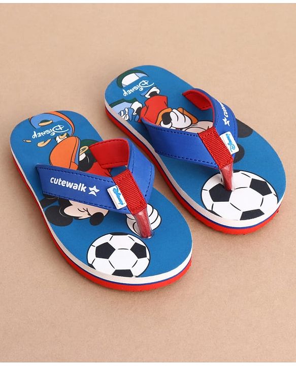 Cute Walk by Babyhug Disney Flip Flops With Mickey Mouse Print - Blue & Red