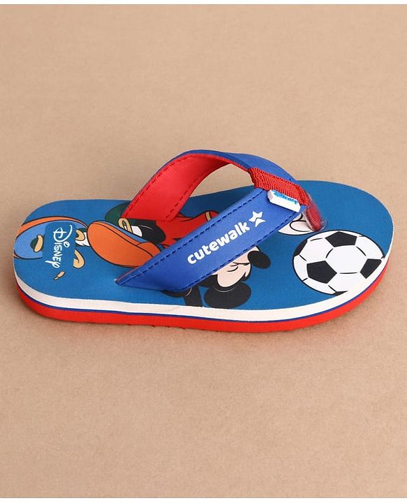 Cute Walk by Babyhug Disney Flip Flops With Mickey Mouse Print - Blue & Red