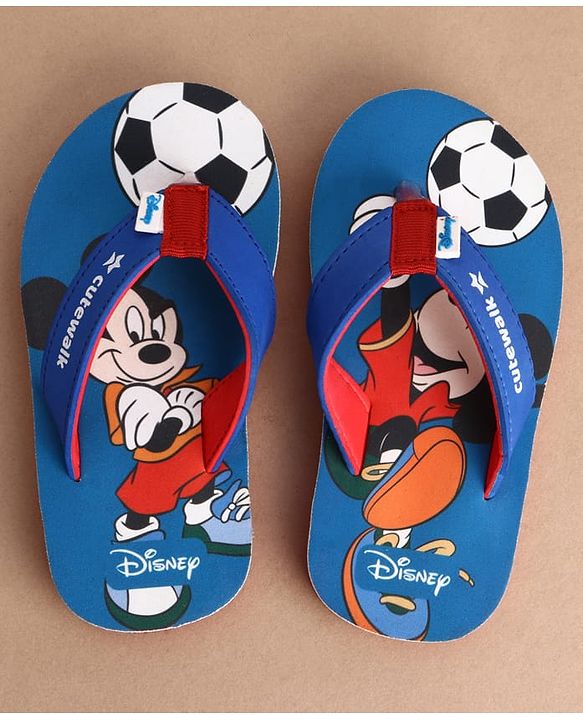 Cute Walk by Babyhug Disney Flip Flops With Mickey Mouse Print - Blue & Red