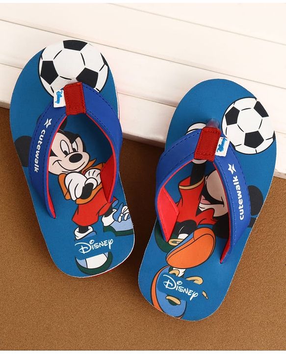 Cute Walk by Babyhug Disney Flip Flops With Mickey Mouse Print - Blue & Red