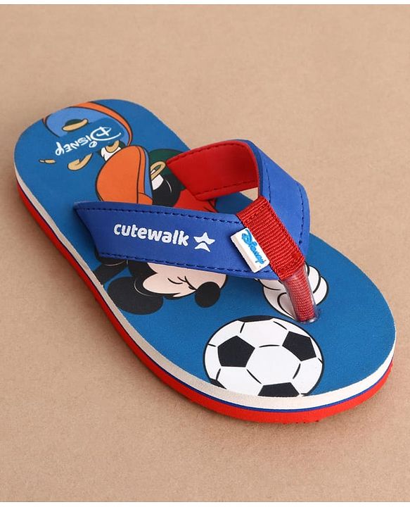Cute Walk by Babyhug Disney Flip Flops With Mickey Mouse Print - Blue & Red