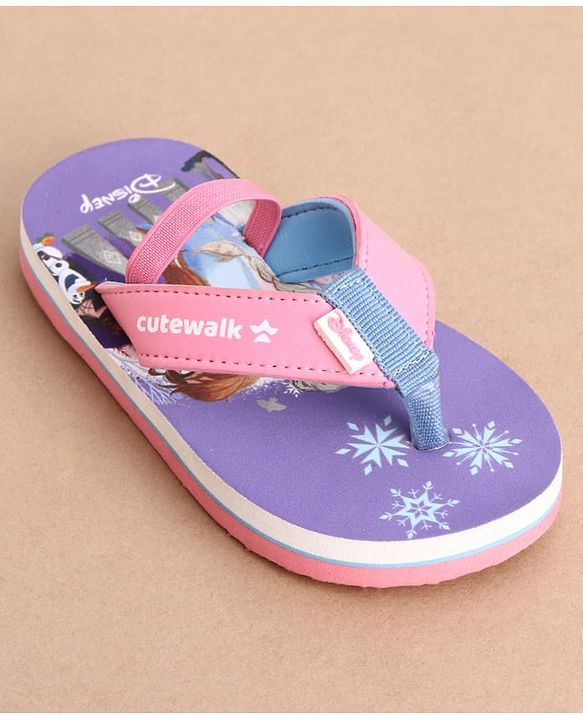 Cute Walk by Babyhug Disney Back Strap Closure Flip Flops With Elsa & Anna Print - Purple