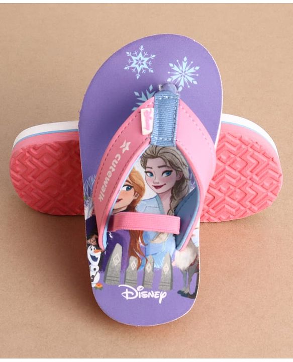 Cute Walk by Babyhug Disney Back Strap Closure Flip Flops With Elsa & Anna Print - Purple