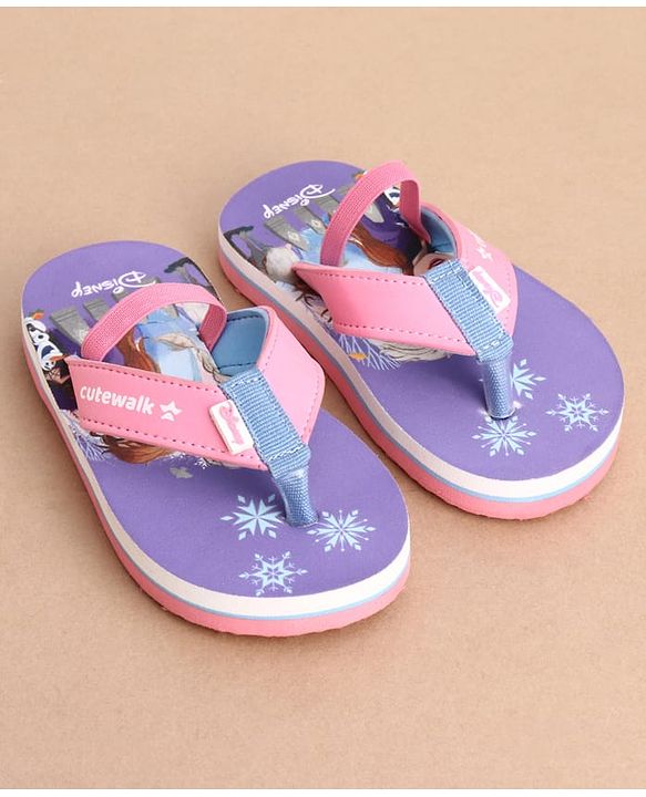 Cute Walk by Babyhug Disney Back Strap Closure Flip Flops With Elsa & Anna Print - Purple