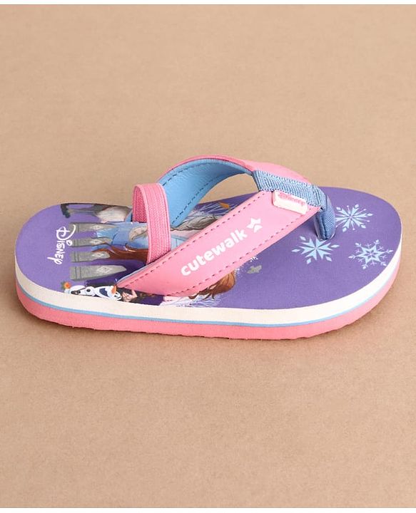 Cute Walk by Babyhug Disney Back Strap Closure Flip Flops With Elsa & Anna Print - Purple