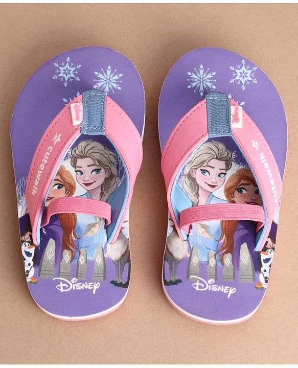 Cute Walk by Babyhug Disney Back Strap Closure Flip Flops With Elsa & Anna Print - Purple