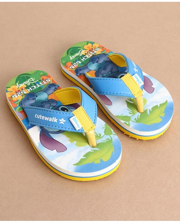 Cute Walk by Babyhug Disney Flip Flops With Stitch Print - Blue