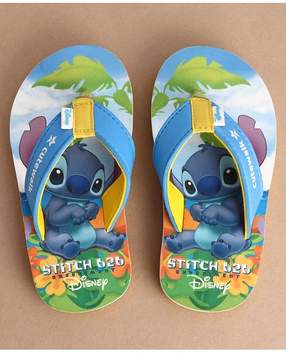Cute Walk by Babyhug Disney Flip Flops With Stitch Print - Blue