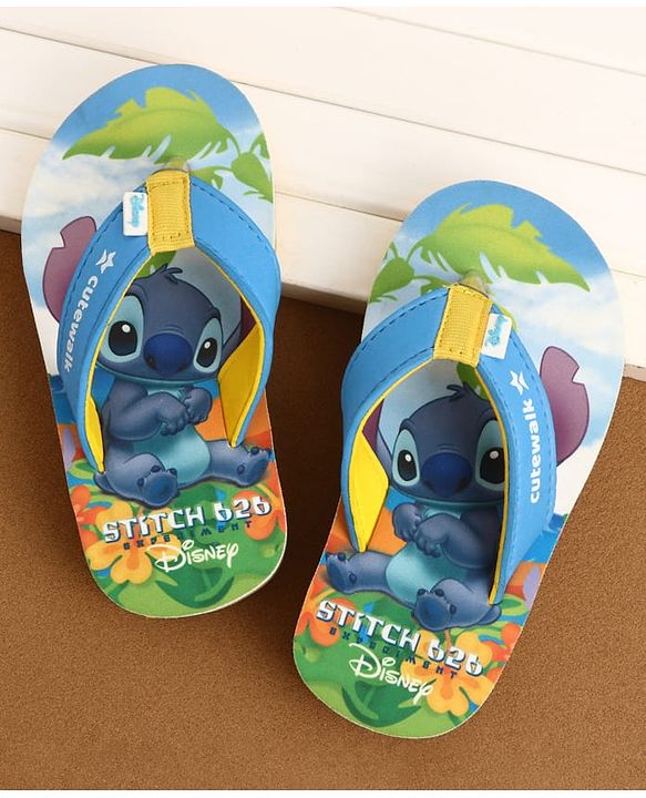 Cute Walk by Babyhug Disney Flip Flops With Stitch Print - Blue