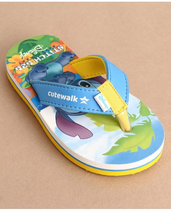 Cute Walk by Babyhug Disney Flip Flops With Stitch Print - Blue