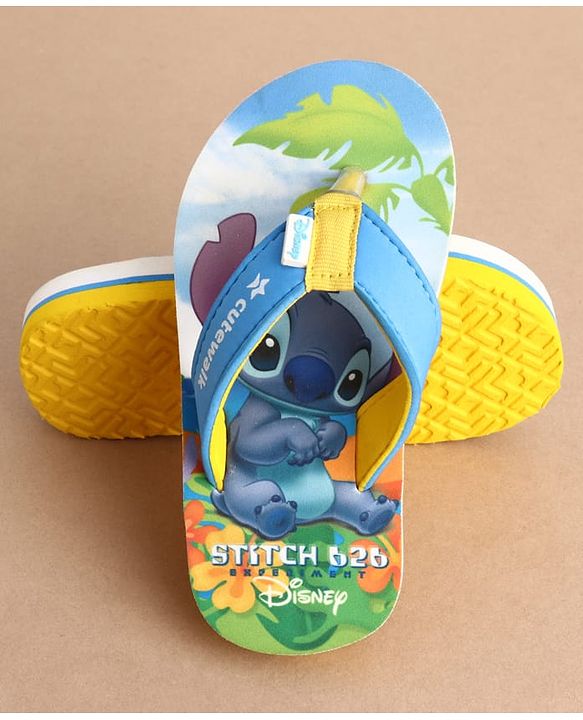 Cute Walk by Babyhug Disney Flip Flops With Stitch Print - Blue