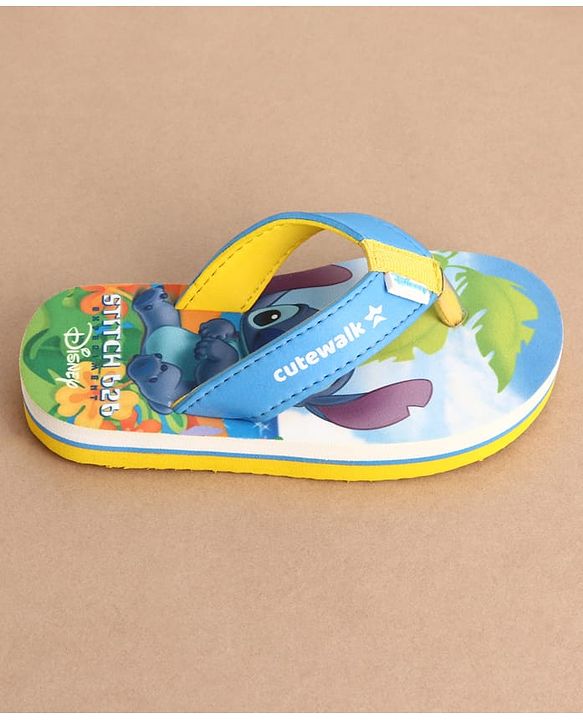 Cute Walk by Babyhug Disney Flip Flops With Stitch Print - Blue