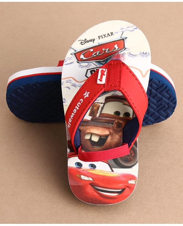 Cute Walk by Babyhug Disney Back Strap Closure Flip Flops With Cars Print - White & Red