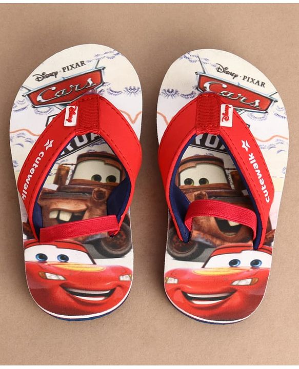 Cute Walk by Babyhug Disney Back Strap Closure Flip Flops With Cars Print - White & Red