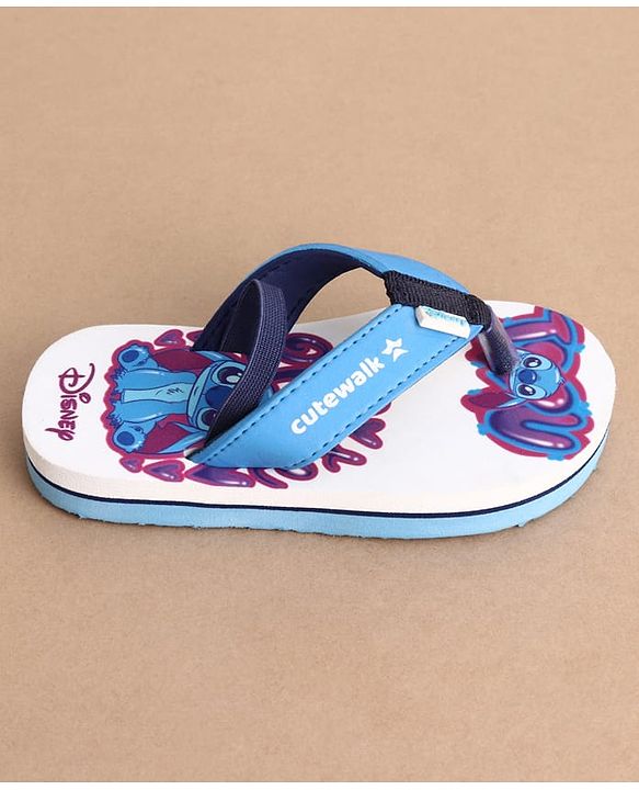 Cute Walk by Babyhug Disney Back Strap Closure Flip Flops With Stitch Print - White & Blue