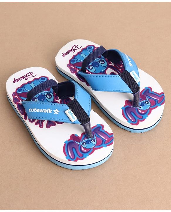 Cute Walk by Babyhug Disney Back Strap Closure Flip Flops With Stitch Print - White & Blue