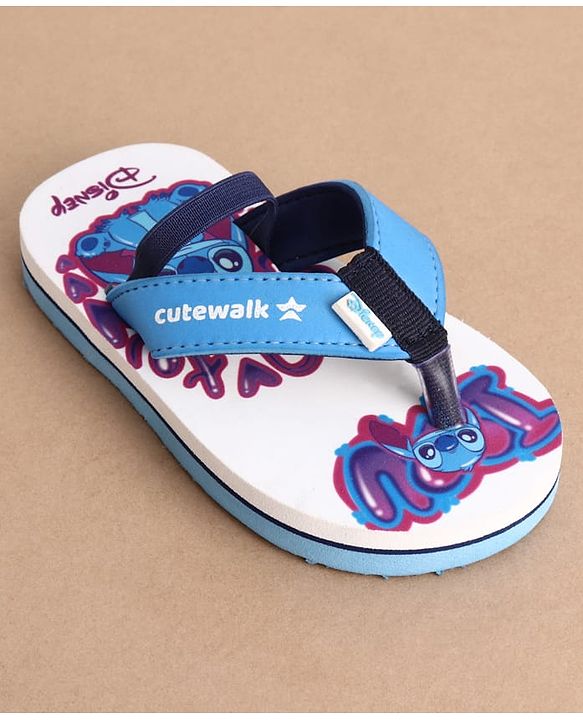 Cute Walk by Babyhug Disney Back Strap Closure Flip Flops With Stitch Print - White & Blue