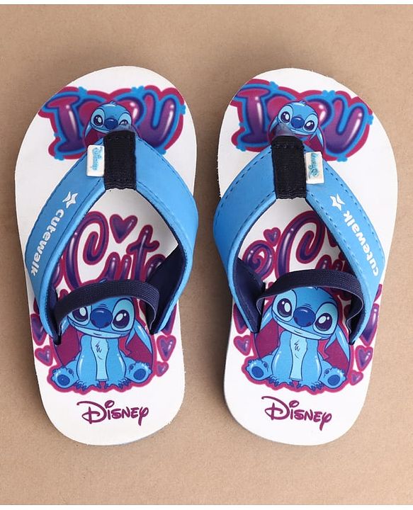 Cute Walk by Babyhug Disney Back Strap Closure Flip Flops With Stitch Print - White & Blue