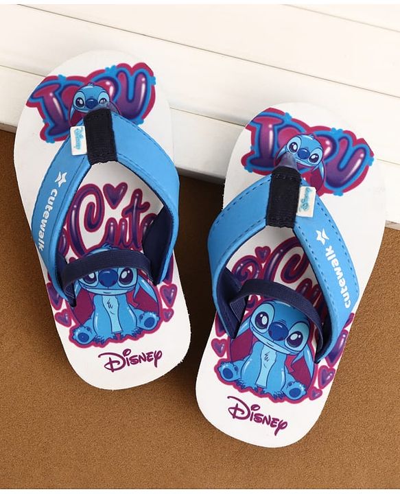 Cute Walk by Babyhug Disney Back Strap Closure Flip Flops With Stitch Print - White & Blue
