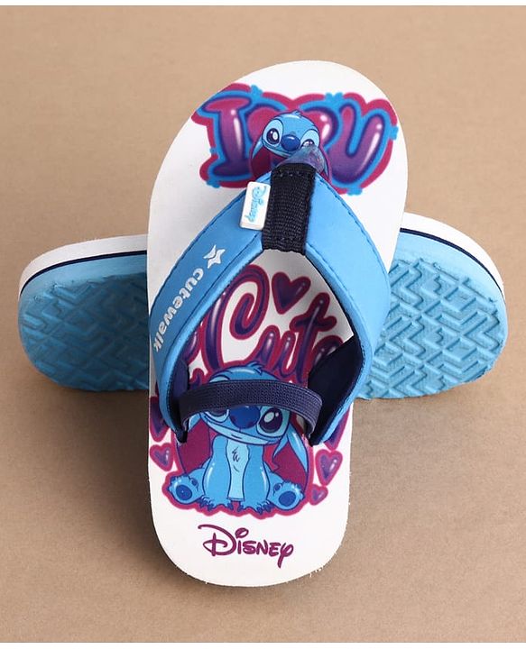 Cute Walk by Babyhug Disney Back Strap Closure Flip Flops With Stitch Print - White & Blue