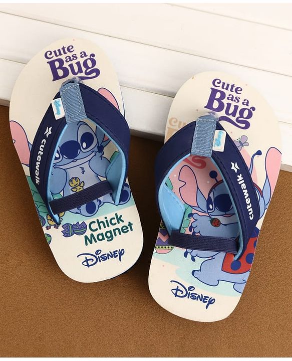 Cute Walk by Babyhug Disney Back Strap Closure Flip Flops With Stitch Print - White & Blue