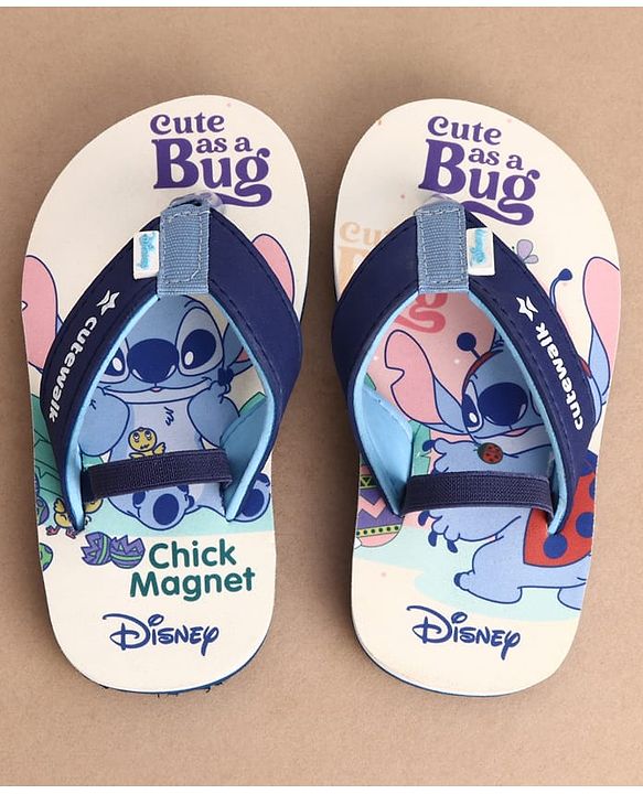 Cute Walk by Babyhug Disney Back Strap Closure Flip Flops With Stitch Print - White & Blue