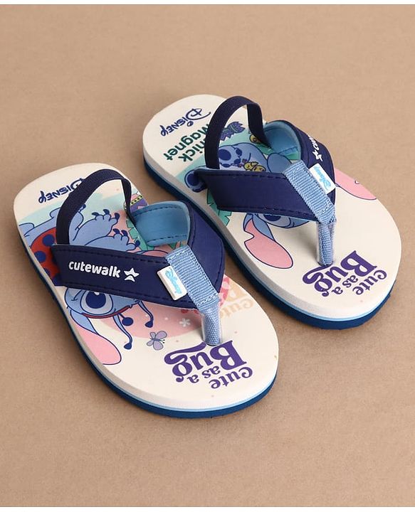 Cute Walk by Babyhug Disney Back Strap Closure Flip Flops With Stitch Print - White & Blue
