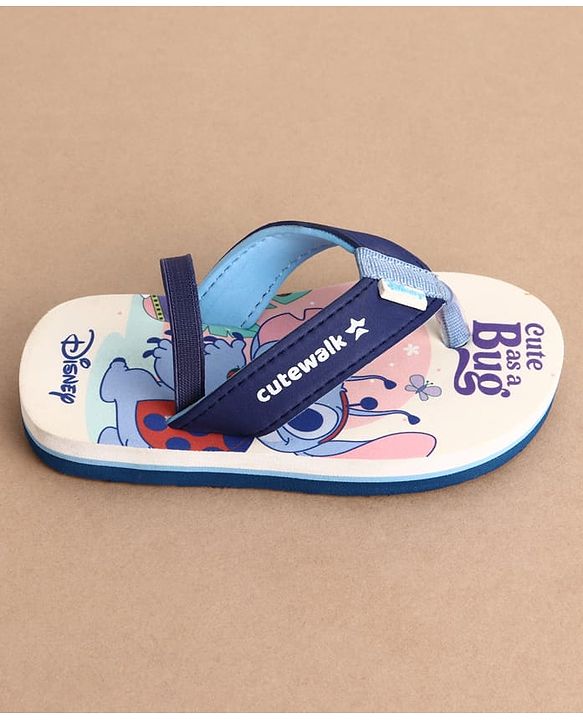 Cute Walk by Babyhug Disney Back Strap Closure Flip Flops With Stitch Print - White & Blue