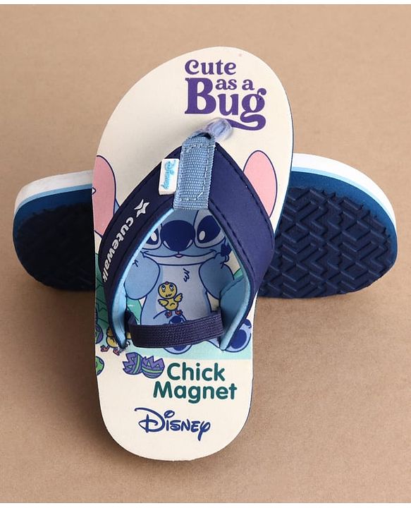 Cute Walk by Babyhug Disney Back Strap Closure Flip Flops With Stitch Print - White & Blue
