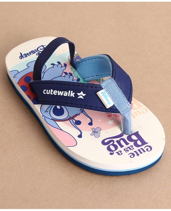Cute Walk by Babyhug Disney Back Strap Closure Flip Flops With Stitch Print - White & Blue