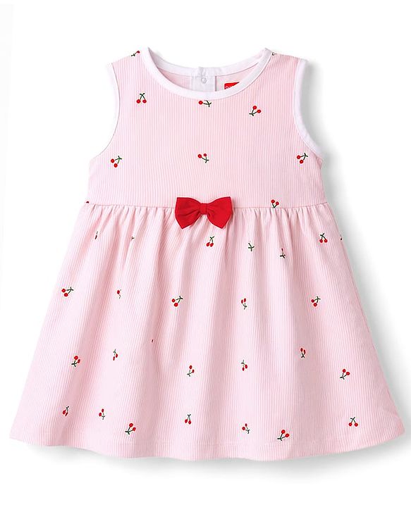Babyhug Single Jersey Knit Frocks with Bloomer/Short Sleeveless Cherry Print Pink 0-0 Months