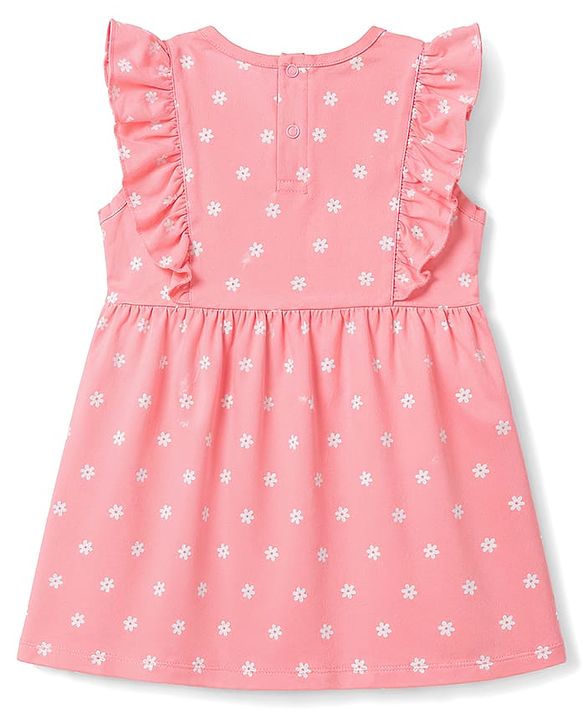 Babyhug Single Jersey Knit Flutter Sleeves Floral Printed Frock With Bloomer - Pink