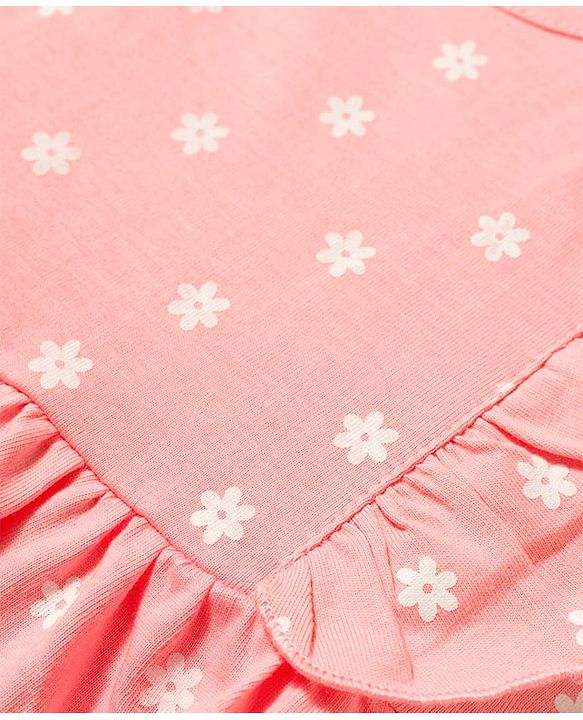 Babyhug Single Jersey Knit Flutter Sleeves Floral Printed Frock With Bloomer - Pink