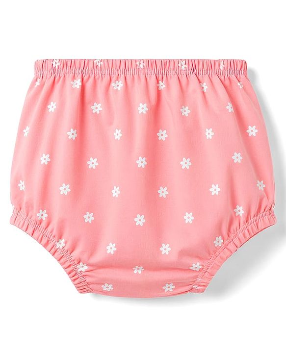 Babyhug Single Jersey Knit Flutter Sleeves Floral Printed Frock With Bloomer - Pink