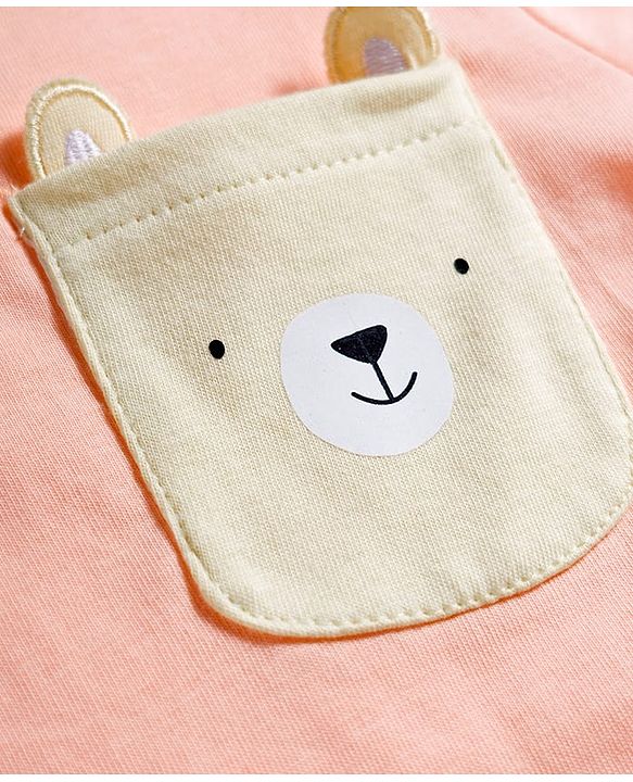 Babyhug Cotton Knit Half Sleeves T-Shirt with Ear Applique - Multicolor